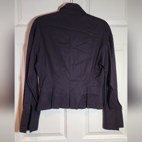 Allan Waller Italy Plum Purple Pleated Back Wool Blend Button Up Blouse Size 6 - Picture 9 of 10